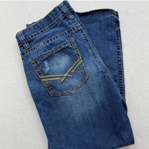 TK Axel Relaxed Straight Jeans Mens 34x30 Blue Distressed Denim Pants Casual